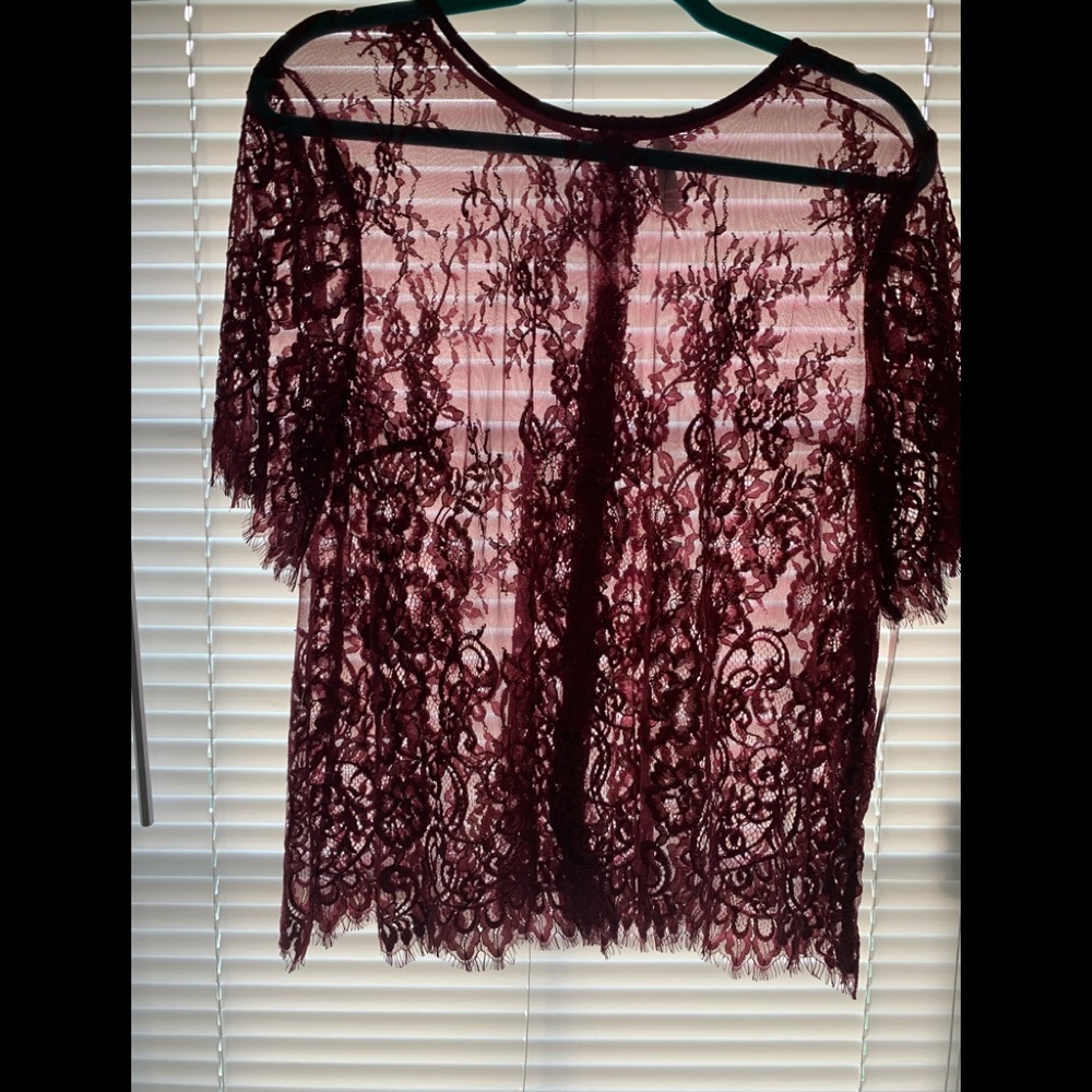 Maroon Lace Sheer Top